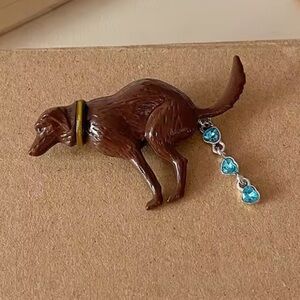 Pooping Dog Brooch with Blue Accents
